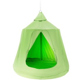 VEVOR Hanging Tree Tent, 330 LBS Capacity Hanging Tent Swing for Indoor and Outdoor Hammock Sensory Swing Chair w/LED Lights String, Inflatable Base (Color: Green, Type: Fully Enclosed)