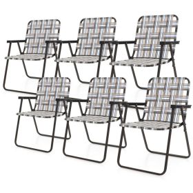 6 Pieces Folding Beach Chair Camping Lawn Webbing Chair (Color: Brown)